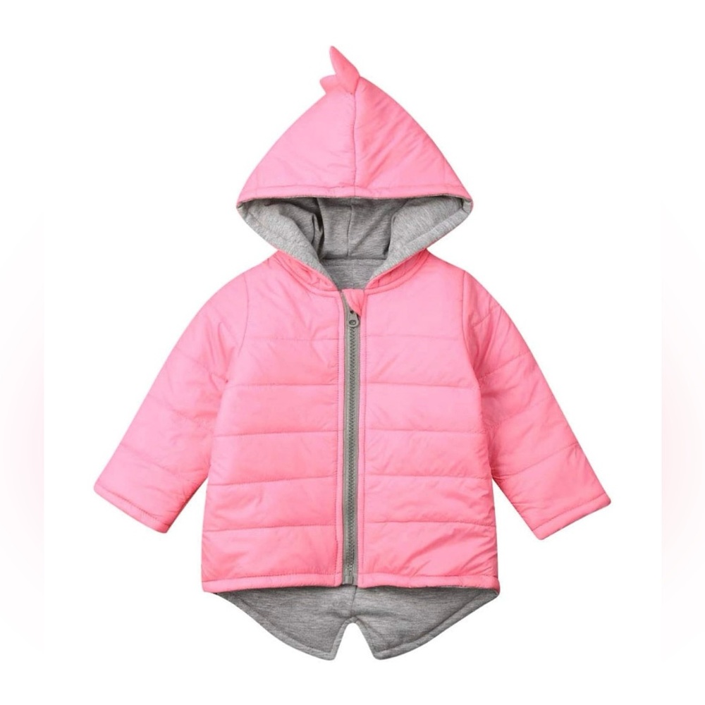 Pink Dino Quilted Hooded Jacket